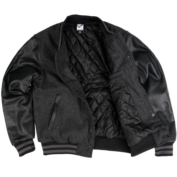 AC/DC ブラックミリタリージャケット Back in Black Leather Varsity Jacket – AC/DC